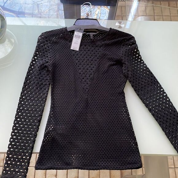 Bcbgmaxazria NWT blouse black long sleeves net see through - Picture 5 of 9